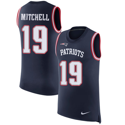 Nike Patriots #19 Malcolm Mitchell Navy Blue Team Color Men's Stitched NFL Limited Rush Tank Top Jersey - Click Image to Close